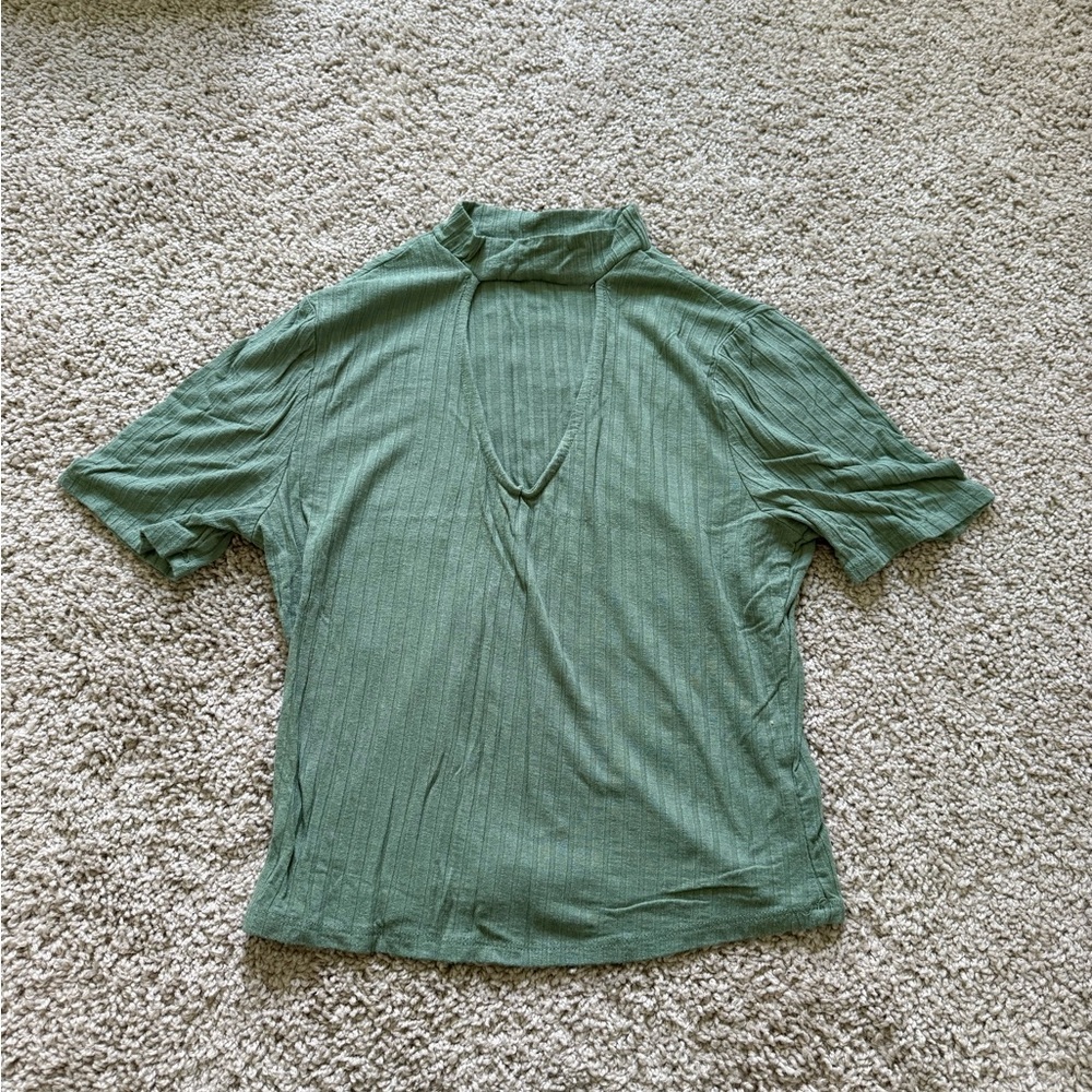 Heart & Hips Sage Green Ribbed Mock Neck Top